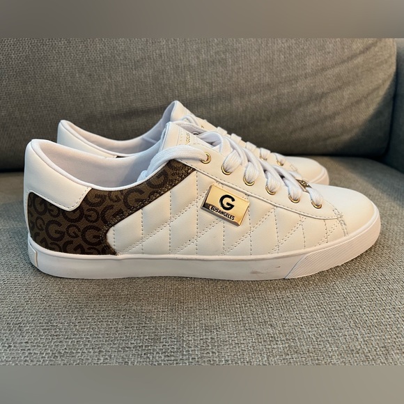 NWOT Guess GBG Los Angeles Marti White & Brown Quilted Lace Up Sneakers Size 11 - Picture 4 of 13